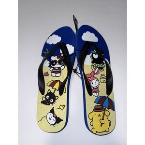 Sanrio Beach Flip Flops Men 11/12 Hello Kitty Friends Blue Sandals Pool Sand NEW
